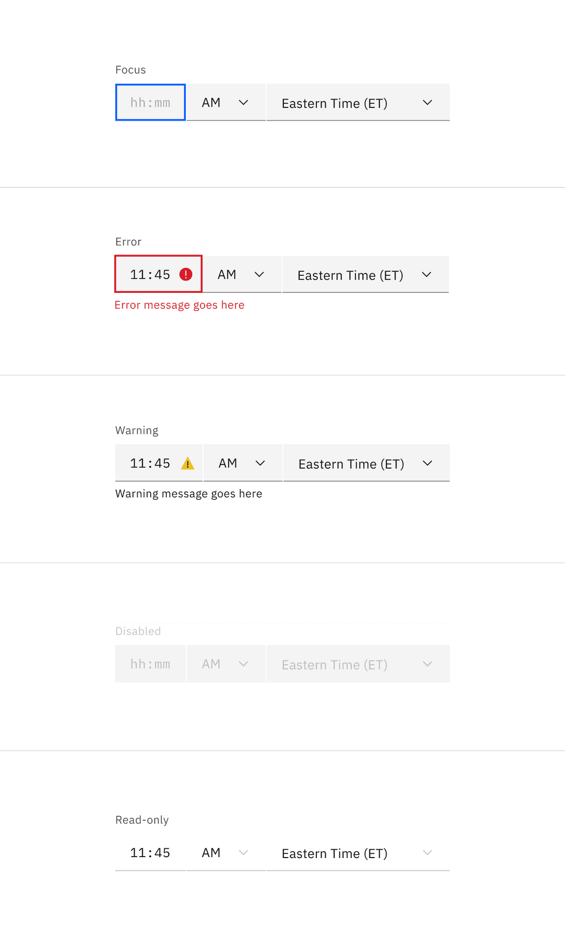 Default time picker input states